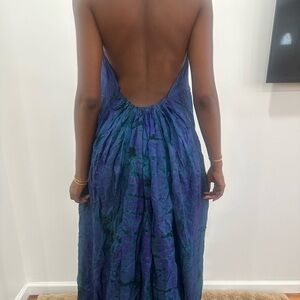 Blue and Purple Tie-Dye halter neck Maxi Dress